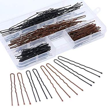 Imagem de Kit de pinos de cabelo em formato de U 5 cm e 6 cm, pinos de cabelo em forma de U profissionais para mulheres, meninas e cabeleireiros, baía sem dúvida com caixa de armazenamento transparente - marrom e preto