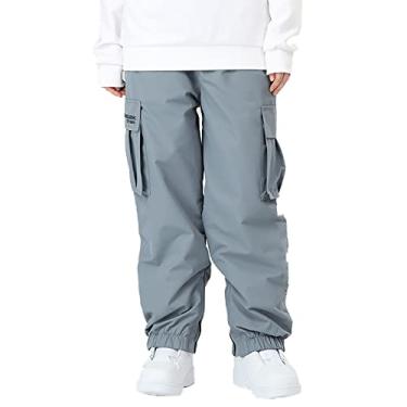 Imagem de Yajun Calças de esqui à prova d'água à prova de vento calças de neve soltas quentes masculinas femininas confortáveis clássicas de poliéster calças de caminhada concha macia, cinza, P