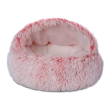 Imagem de Camas de gato para gatos internos 61 cm donut redondo lavável cama de gato fofa calmante autoaquecimento macio donut almofada de pelúcia cama para cães pequenos gatinhos, rosa, 60 cm
