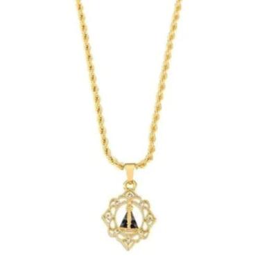 Imagem de Colar Nossa Senhora Aparecida Com Cordão Baiano Banhado Ouro