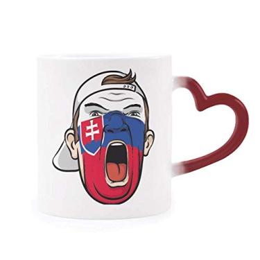 Imagem de Boné de maquiagem com pintura facial da bandeira da Eslováquia caneca sensível ao calor caneca de grés que muda de cor vermelha
