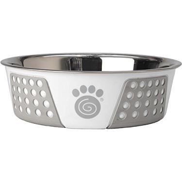 Imagem de PetRageous 13096 Fiji Aco Inoxidavel Antiderrapante Lavavel na Lava-Loucas Tigela para Caes de 6,5 Xicaras Capacidade 21,5 cm de Diametro 7 cm de Altura para Caes Grandes e Extragrande Branco e Cinza Claro