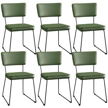 Imagem de Kit 6 Cadeiras Decorativa Estofada Sala De Jantar Base Aço Allana L02 Facto Verde Musgo - Lyam Decor