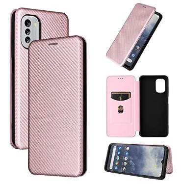 Imagem de Capas de telefone de fibra de carbono de luxo Nokia G60 G 60 5G capa de couro porta-cartões de visita clipe de carteira à prova de choque capa de telefone Nokia G60 5G capas (ouro rosa, Nokia G60 5G)