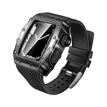 Imagem de TONECY Pulseira de borracha para Apple Watch 7 Band 45mm Metal Aço Inoxidável Capa Protetora Matel Correia para iWatch7 6 5 4 3 SE 44mm 41MM 40MM (Cor: Preto, Tamanho: para iwatch 44MM)