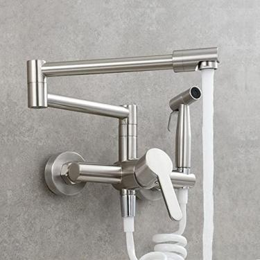 Imagem de Torneira de cozinha para lavatório quente e frio de cobre, torneira dobrável com estiramento estendido universal, torneira giratória para varanda, tipo A escovado