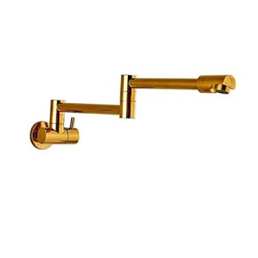 Imagem de Torneira de cozinha de ouro escovado para montagem na parede Torneira de lavatório de banheiro com água fria Girar bica dobrável de latão para lavatório guindaste, dourado A