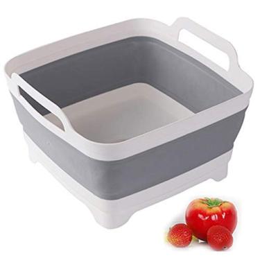 Imagem de filtros dobráveis ​​multiuso, tábua de cortar balde de gelo bacia da pia cuba de drenagem dobrável cesta de drenagem ferramenta de cozinha, cinza