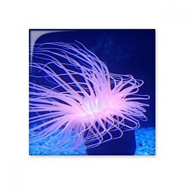 Imagem de Azulejo de cerâmica brilhante de água-viva azul oceano natureza natureza tijolo envidraçado pedra adornada