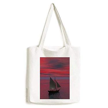 Imagem de Sacola de lona com imagem de pessoas em céu vermelho oceano, bolsa de compras casual