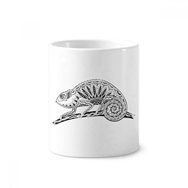 Imagem de Suporte de caneta de ponta longa com desenho de animal de lagarto e escova de dentes com suporte de cerâmica