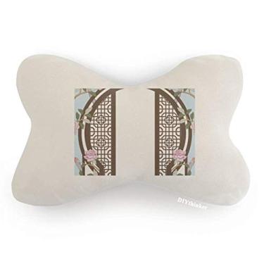 Imagem de DIYthinker Almofada de apoio de cabeça para decoração de pescoço com flor azul para porta de carro com decoração de pescoço