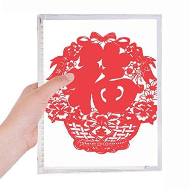 Imagem de Lanterna chinesa vermelha padrão tradicional caderno folha solta diário recarregável material de papelaria