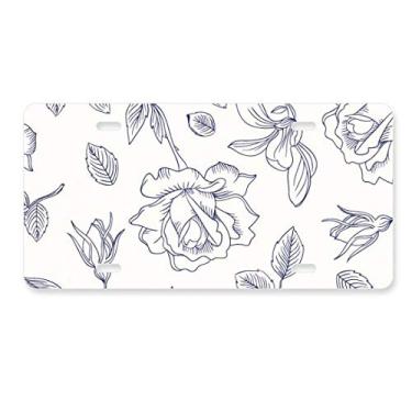Imagem de DIYthinker Etiqueta de aço inoxidável para decoração de placa de licença com folhas de rosas pintadas à mão