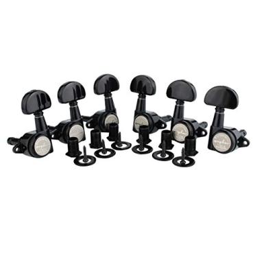 Imagem de Guyker 6 peças de sintonizador de bloqueio de guitarra (3L + 3R) – 1:21 trava de ajuste de corda de trava com alça de meio círculo de substituição para guitarras elétricas, folclóricas ou acústicas estilo LP SG – Preto