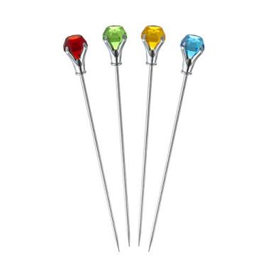 Imagem de Prodyne Espetos de coquetel Bloody Mary cabeça de diamante colorido, conjunto de 4, multicolorido