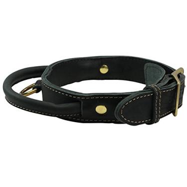Imagem de Coleira de couro genuíno para cães, alça de couro enrolado preta (GG: Pescoço: 50,8 - 59,9 cm)