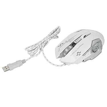 Imagem de Mouse Com Fio, Porta USB de 6 Botões para Jogos, Mouse óptico Ergonômico para Computador, Cabe Melhor Os Dedos e Torna o Controle Mais Fácil, Plug and Play (Branco)
