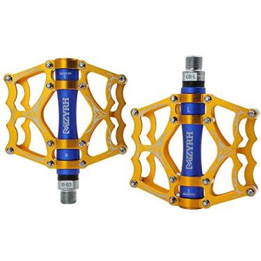 Imagem de Pedais de bicicleta MTB, pedal de bicicleta de alumínio ultraleve de 9/16" selado para ciclismo selado, 3 pedais de rolamento para bicicleta de estrada, mountain bike, BMX, MTB, E-Bike, ciclismo (azul dourado)