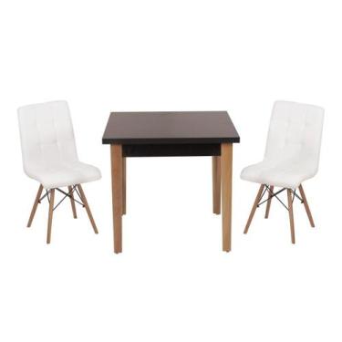 Imagem de Conjunto Mesa De Jantar Luiza 80cm Preta Com 2 Cadeiras Gomos - Branco