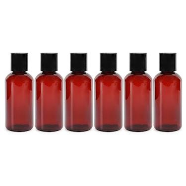 Imagem de Frascos de plástico âmbar vazios de 113 g com tampa flip superior de disco (pacote com 6); recipientes de plástico livres de BPA para xampu, loções, sabonete líquido para o corpo, cremes (113 g, marrom âmbar)