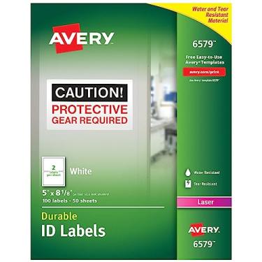 Imagem de Avery Etiquetas de identificação brancas duráveis para impressoras a laser, 12,7 cm x 20,6 cm, pacote com 100 (6579)