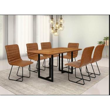 Imagem de Conjunto Sala de Jantar com Mesa Tampo em Madeira e 6 Cadeiras Itália café/cinamomo/couríssimo marrom