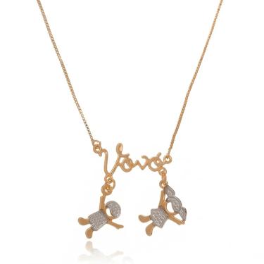 Imagem de Colar Personalizado Com Pingente Coração Escrito Vovó E Pingente De Menino(a) Banhado Em Ouro 18k