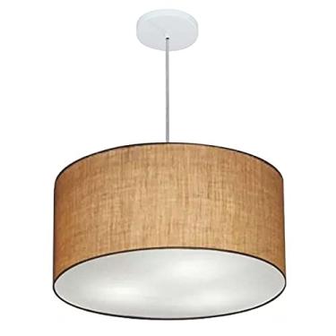 Imagem de Lustre Pendente Cilíndrico Cúpula Tecido 45x25 cm, Vivare Iluminação, Pendente4243 LP, Palha, Médio