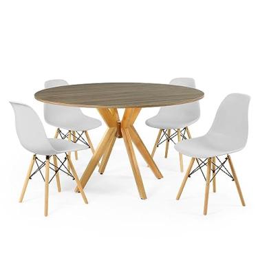 Imagem de Conjunto Mesa de Jantar Redonda Marci Natural 120cm com 4 Cadeiras Eames Eiffel - Cinza
