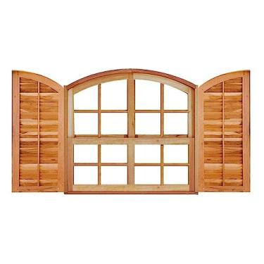 Imagem de Janela de Madeira Guilhotina Padrão Imbuia 120x100cm 4 Folhas em Arco Rodam Natural