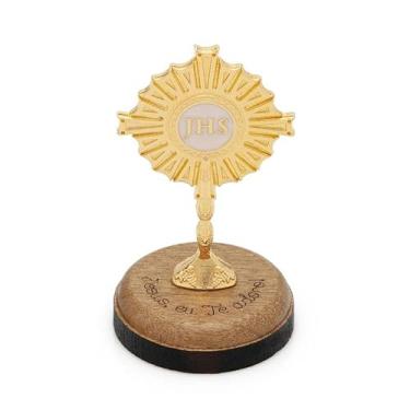 Imagem de Adorno Enfeite Mini Ostensório Eucarístico com Pedestal Dourado