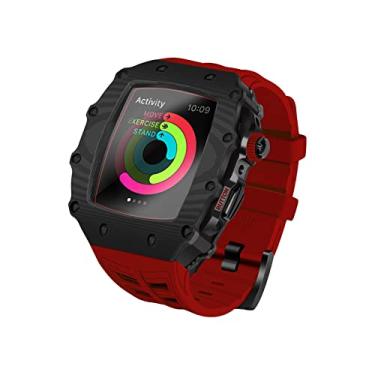 Imagem de ONECMN Para Apple Watch Case com pulseira 44mm 45mm capa de fibra de carbono modificada para iWatch série 7/6/5/4/SE capa protetora de tela de alça (cor: vermelho, tamanho: 45mm)