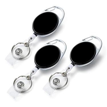 Imagem de Pacote com 3 carretéis de crachá retráteis, com padrão de impressão de cor dupla face retrátil, com chaveiro retrátil, clipe de crachá e chaveiro, corda retrátil de nylon durável