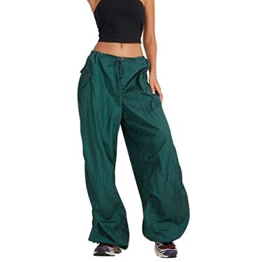 Imagem de Calça feminina com estampa de leopardo, calça urbana, hip hop, joggers, calça de moletom com cordão plus size, Verde, P