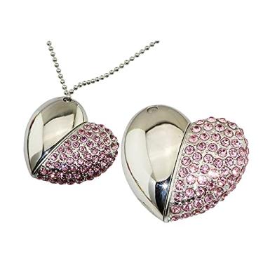 Imagem de Pen Drive USB em forma de coração de 128 GB, unidades USB pen drives pen drive USB 2.0 disco pen drive para armazenamento de data, disco com zíper, pen drive USB (rosa)