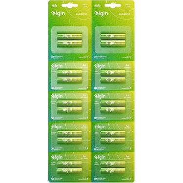 Imagem de Pilha Alcalina AA com 10 cartelas de 2 unidades Elgin - Comum