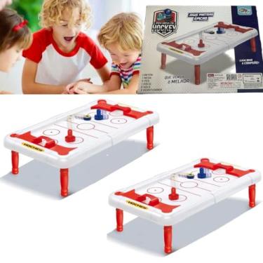 Imagem de KIT 2 Jogo Mesa De Hockey Air Completo Portátil BRINQUEDO Com Pezinho INFANTIL MINI TABULEIRO 1 DISCO 2 EMPURRADORS HOQUEI 43/24 CM