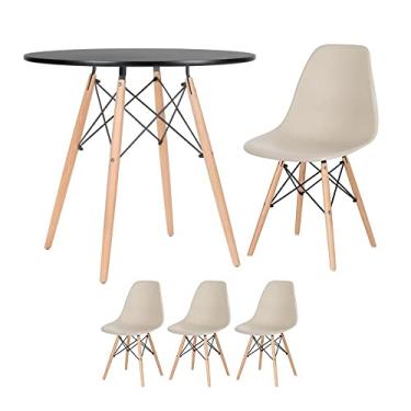 Imagem de Loft7, Mesa redonda Eames 80 cm preto + 3 cadeiras Eiffel Dsw