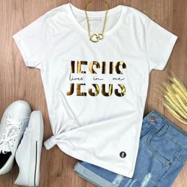 Imagem de Camiseta Feminina Jesus Lives In Me Tamanho M Cor Branco - Blessed Cho