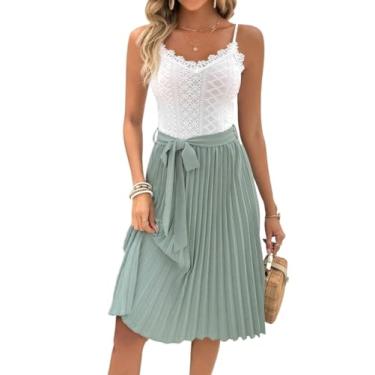 Imagem de Camisa Feminina Two Tone Guipure Lace Panel Pleated Hem Belted Cami Dress (Color : Multicolor, Size : XL)