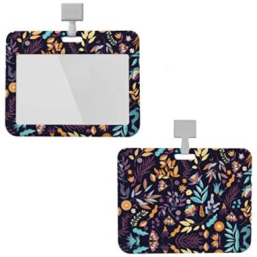 Imagem de Porta-crachás de flores, porta-crachá, horizontal destacável no pescoço, cordão para homens, mulheres, à prova d'água, capa protetora de nome de cartão de identificação com tira de cordão para escritórios carteira de motorista escolar