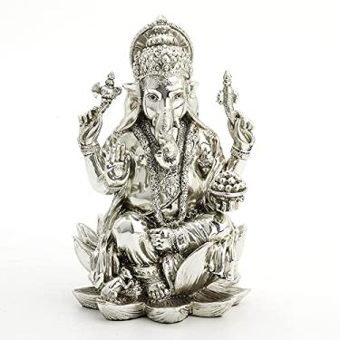 Imagem de Veronese Design Estátua Ganesha Hindu de Deus Boa Fortuna de 9,5 cm de altura, decoração de casa, resina feita à mão, estatueta galvanizada