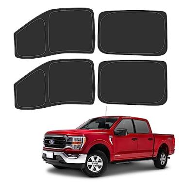 Imagem de D-Lumina Para-sol de janela lateral para 2015-2020 Fo-rd F150 F-150 acessórios (não para 1 porta), protetores de viseira de janela lateral bloqueiam raios UV calor, dobrável, 2 camadas, material 210T, pacote com 4