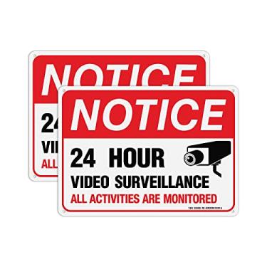 Imagem de Placa de videovigilância, todas as atividades são monitoradas – Pacote com 2 – 17,8 x 25,5 cm, sem ferrugem, alumínio 040 refletivo – Proteção UV, impermeável, resistente a intempéries e resistente ao desbotamento – 4 furos pré-perfurados (vermelho)