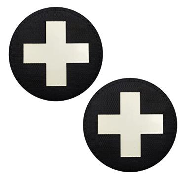 Imagem de Emblemas de braçadeira de combate de primeiros socorros que brilham no escuro, EMS EMT MED Medical Rescue Tactica Military Moral Combat Armband Badges com gancho e fecho de laço, 7 cm, pacote com 2