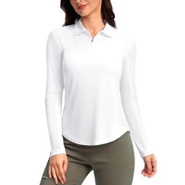 Imagem de Camisas polo femininas manga longa FPS 50+ camisas de proteção UV leves de secagem rápida camisas frescas para mulheres golfe trabalho ao ar livre, Branco, PP