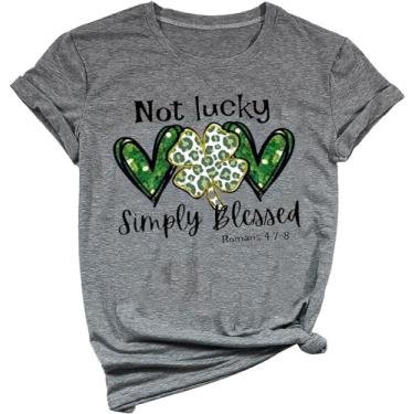Imagem de SUEOSU Camiseta Lucky Shirt St Patricks Day Shirt Shamrock Gnomies Coffee Saint Patricks Day Graphic Tee., Cinza - 3, M