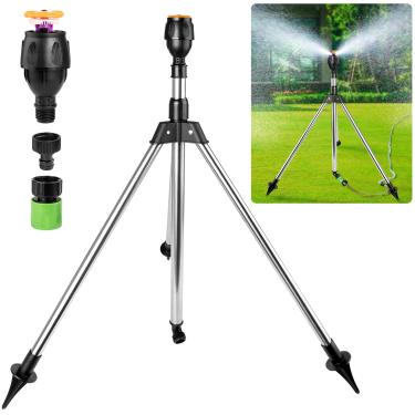 Imagem de Aspersor de tripé rotativo, irrigador para jardim de gramado, cobertura dupla face automática de área grande de 360 graus, irrigador telescópico de água com base de tripé de metal