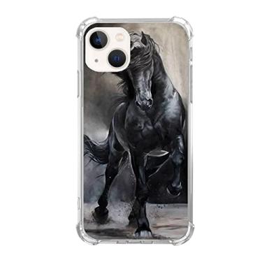 Imagem de Elifi Edeal Capa de telefone cavalo preto para iPhone 15 Plus, capa de animal de cavalo legal para meninas, meninos e mulheres, capa protetora de TPU moderna exclusiva para iPhone 15 Plus